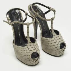 Pre Owned صندل جوسيبي زانوتي سير كاحل مقدمة مفتوحة سويدي رمادي مقاس 37