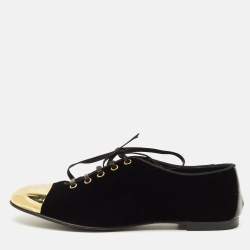 Pre Owned Giuseppe Zanotti Size 39 Black Metal and Velvet Cap Toe Smoking Slippers