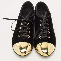 مملوكة مسبقًا حذاء سموكينغ كاب تو قماش مخملي ومعدني أسود جوزيب ي زانوتي مقاس 39