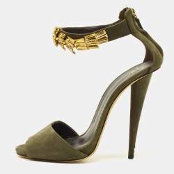 مملوكة مسبقًا Giuseppe Zanotti Size 37.5 Green Suede Embellished Ankle Strap Sandals