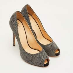 Pre Owned Giuseppe Zanotti Size 39 Black/White Metallic Embossed Suede Peep Toe Pumps