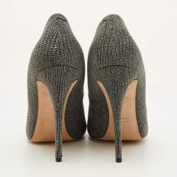 Pre Owned Giuseppe Zanotti Size 39 Black/White Metallic Embossed Suede Peep Toe Pumps