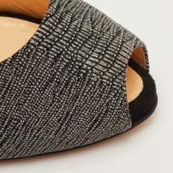 Pre Owned Giuseppe Zanotti Size 39 Black/White Metallic Embossed Suede Peep Toe Pumps