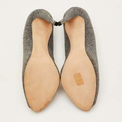 Pre Owned Giuseppe Zanotti Size 39 Black/White Metallic Embossed Suede Peep Toe Pumps