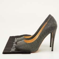 Pre Owned Giuseppe Zanotti Size 39 Black/White Metallic Embossed Suede Peep Toe Pumps