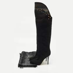 مملوكة مسبقًا حذاء بوت بطول الركبة جوسيبي زانوتي سويدي أسود مرصع بالكريستال مقاس 39