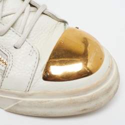 Pre Owned Giuseppe Zanotti Size 38.5 White Leather Metal Embellished Double Zip High Top Sneakers 