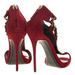 Pre Owned صندل جوسيبي زانوتي سويدي أحمر شيري مزخرف مقدمة مفتوحة مقاس 37.5