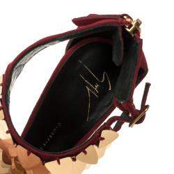 Pre Owned صندل جوسيبي زانوتي سويدي أحمر شيري مزخرف مقدمة مفتوحة مقاس 37.5