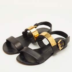 مملوكة مسبقًا صندل جوسيبي زانوتي جلد أسود مسطح مقاس 36