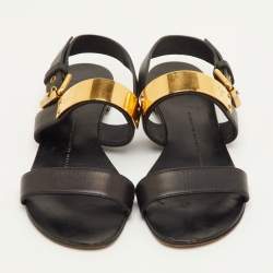 مملوكة مسبقًا صندل جوسيبي زانوتي جلد أسود مسطح مقاس 36