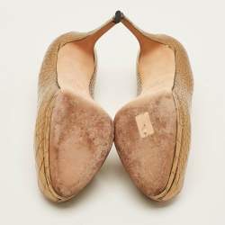 Pre Owned حذاء كعب عالي جوسيبي زانوتي نعل سميك مقدمة مفتوحة جلد نقش تمساح أسود مقاس 39