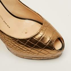 Pre Owned حذاء كعب عالي جوسيبي زانوتي نعل سميك مقدمة مفتوحة جلد نقش تمساح أسود مقاس 39