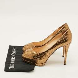 Pre Owned حذاء كعب عالي جوسيبي زانوتي نعل سميك مقدمة مفتوحة جلد نقش تمساح أسود مقاس 39