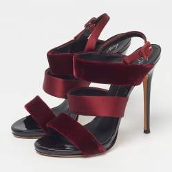 مملوكة مسبقًا صندل جوسيبي زانوتي حزام مخطط ساتان ومخمل خمري مقاس 38.5