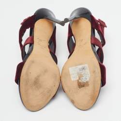 مملوكة مسبقًا صندل جوسيبي زانوتي حزام مخطط ساتان ومخمل خمري مقاس 38.5