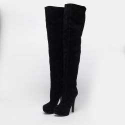 Pre Owned حذاء بوت بطول الركبة جوسيبي زانوتي سويدي أسود مرصع بالكريستال مقاس 39