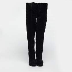 Pre Owned حذاء بوت بطول الركبة جوسيبي زانوتي سويدي أسود مرصع بالكريستال مقاس 39