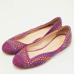 مملوكة مسبقًا حذاء فلات باليه جوسيبي زانوتي مزخرف كريستال سويدي زهري مقاس 37