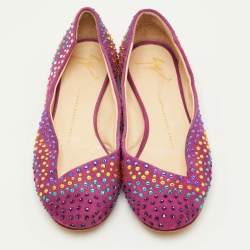 مملوكة مسبقًا حذاء فلات باليه جوسيبي زانوتي مزخرف كريستال سويدي زهري مقاس 37