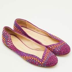 مملوكة مسبقًا حذاء فلات باليه جوسيبي زانوتي مزخرف كريستال سويدي زهري مقاس 37