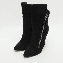 Pre Owned Giuseppe Zanotti Size 37 Black Suede Mid Calf Boots
