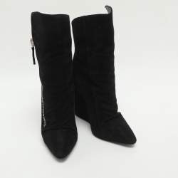 Pre Owned Giuseppe Zanotti Size 37 Black Suede Mid Calf Boots