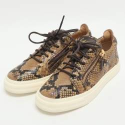 Pre Owned Giuseppe Zanotti Size 38 Brown Python Embossed Leather Low Top Sneakers
