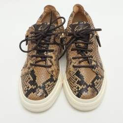 Pre Owned Giuseppe Zanotti Size 38 Brown Python Embossed Leather Low Top Sneakers