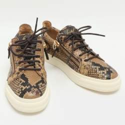 Pre Owned Giuseppe Zanotti Size 38 Brown Python Embossed Leather Low Top Sneakers