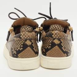 Pre Owned Giuseppe Zanotti Size 38 Brown Python Embossed Leather Low Top Sneakers