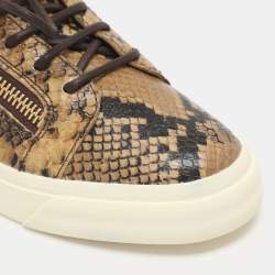 Pre Owned Giuseppe Zanotti Size 38 Brown Python Embossed Leather Low Top Sneakers