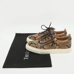 Pre Owned Giuseppe Zanotti Size 38 Brown Python Embossed Leather Low Top Sneakers
