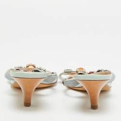 Pre Owned Giuseppe Zanotti Size 36 Blue/Grey Lizard Leather Crystal Embellished Slide Sandals 