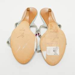 Pre Owned Giuseppe Zanotti Size 36 Blue/Grey Lizard Leather Crystal Embellished Slide Sandals 