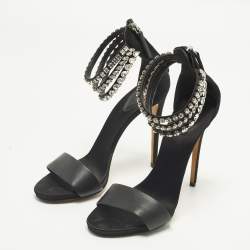 Pre Owned Giuseppe Zanotti Size 40 Satin and Leather Embellished Ankle Strap Sandals