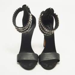 Pre Owned Giuseppe Zanotti Size 40 Satin and Leather Embellished Ankle Strap Sandals