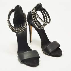 Pre Owned Giuseppe Zanotti Size 40 Satin and Leather Embellished Ankle Strap Sandals