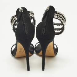 Pre Owned Giuseppe Zanotti Size 40 Satin and Leather Embellished Ankle Strap Sandals