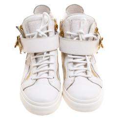 Pre Owned Giuseppe Zanotti White Leather Eagle High Top Sneakers Size 38