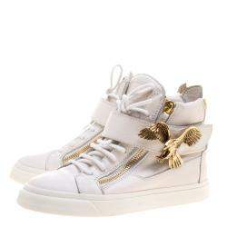 Pre Owned Giuseppe Zanotti White Leather Eagle High Top Sneakers Size 38