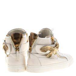Pre Owned Giuseppe Zanotti White Leather Eagle High Top Sneakers Size 38
