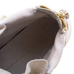 Pre Owned Giuseppe Zanotti White Leather Eagle High Top Sneakers Size 38