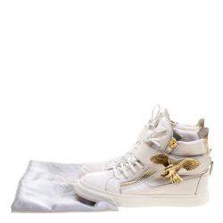 Pre Owned Giuseppe Zanotti White Leather Eagle High Top Sneakers Size 38