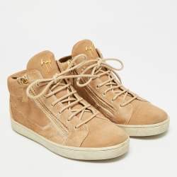 مملوكة مسبقًا Giuseppe Zanotti Kriss Size 38 Brown Calf Hair and Suede High Top Sneakers
