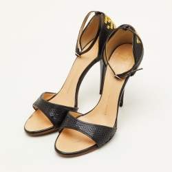 Pre Owned Giuseppe Zanotti Size 38 Black/Gold Leather and Sequins Ankle Strap Sandals