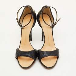 Pre Owned Giuseppe Zanotti Size 38 Black/Gold Leather and Sequins Ankle Strap Sandals