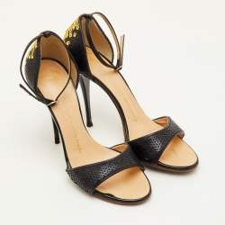 Pre Owned Giuseppe Zanotti Size 38 Black/Gold Leather and Sequins Ankle Strap Sandals