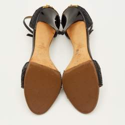 Pre Owned Giuseppe Zanotti Size 38 Black/Gold Leather and Sequins Ankle Strap Sandals