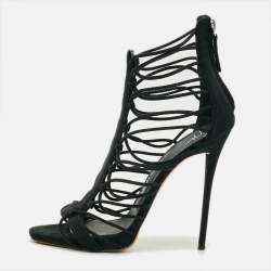 مملوكة مسبقًا Giuseppe Zanotti Size 39 Black Suede Caged Strappy Sandals